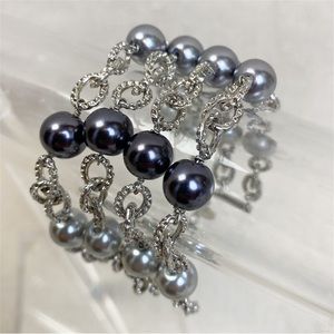 Cookie Lee Silver and Black Pearl Bracelet